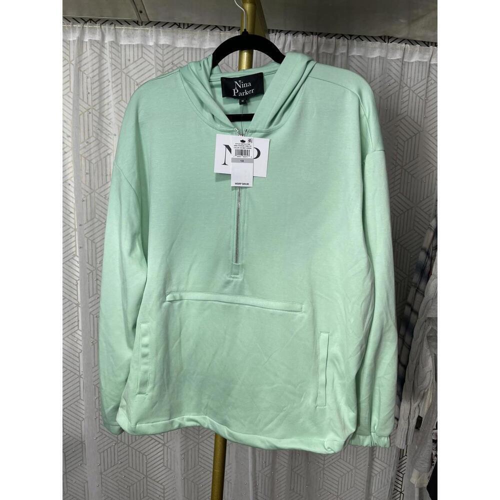 NWT Nina Parker Jacket Womens Plus Size 1X Green Long Sleeve 1/2 Zip MSRP $89
